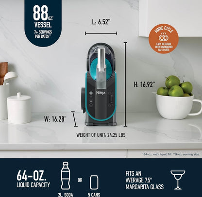 Ninja SLUSHi Professionele Bevrore Drankiemaker met RapidChill-tegnologie, 88 oz. Bevrore Drankie- en Slushie-masjien, 2 Voorafingestelde Programme, Bevrore Margaritas, en Meer, Premium Aksente, Teal, FS299