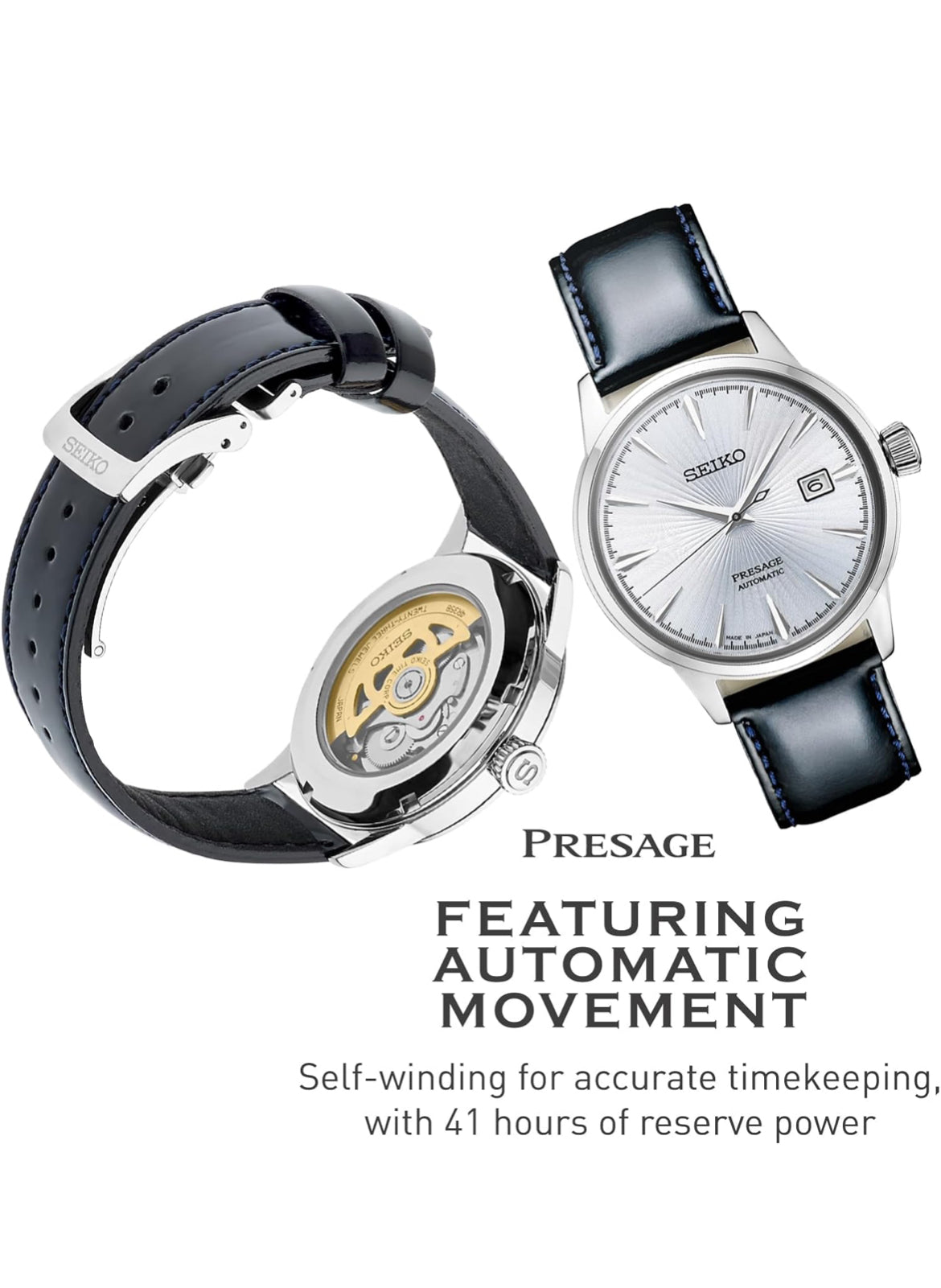 SEIKO Outomatiese Horlosie vir Mans - Presage Cocktail Time - Patroon met Goue Syfers en Datumkalender, 50m Waterbestand