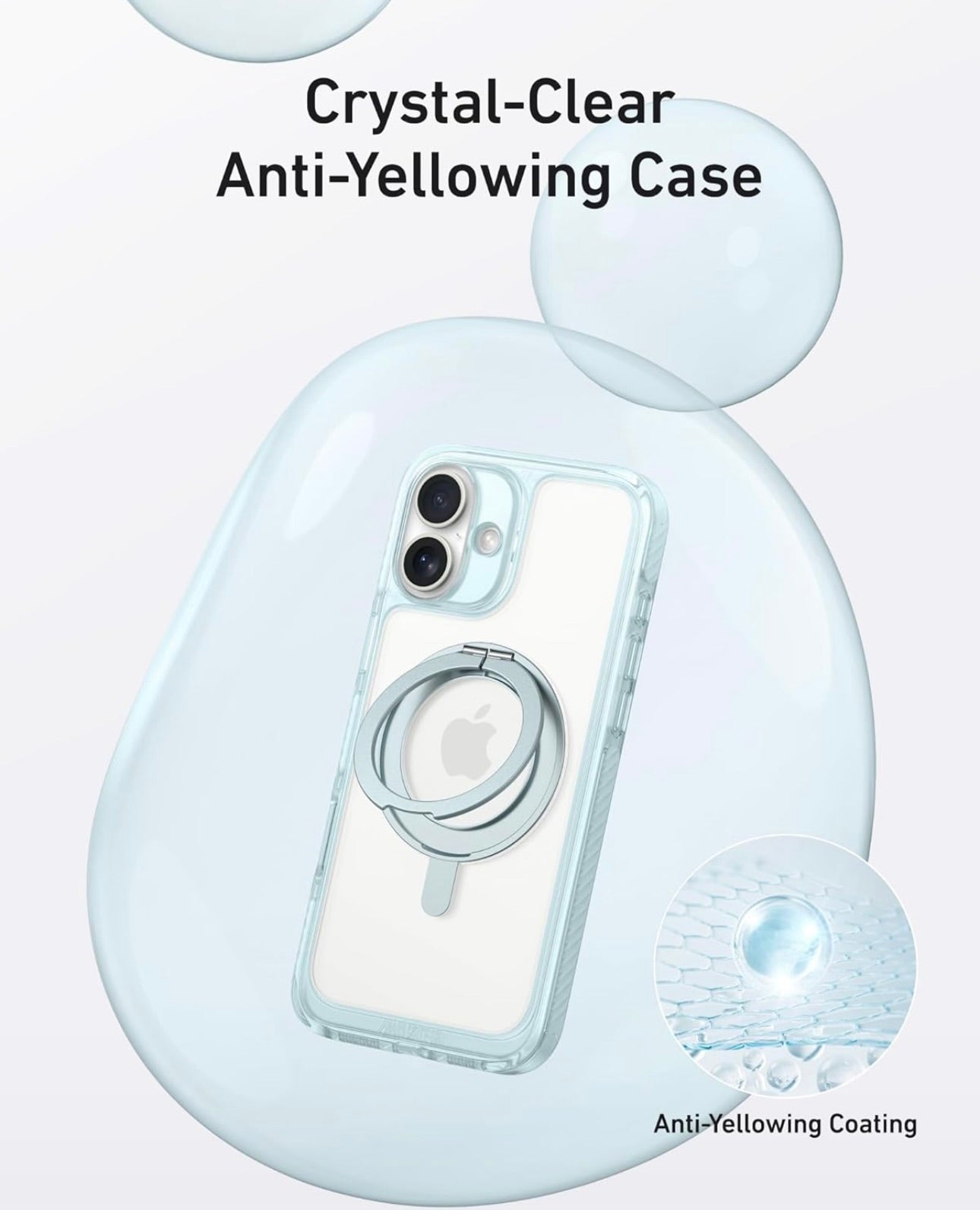 Anker Ultra Magnetic for iPhone Case with Sturdy 360° Ring Stand, Anti and Drop-Proof (Clear White)
