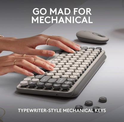 Logitech POP Keys Meganiese Draadlose Sleutelbord met Aanpasbare Emoji-sleutels, Duursame Kompakte Ontwerp, Bluetooth- of USB-verbinding, Multi-toestel, OS-versoenbaar -Mist