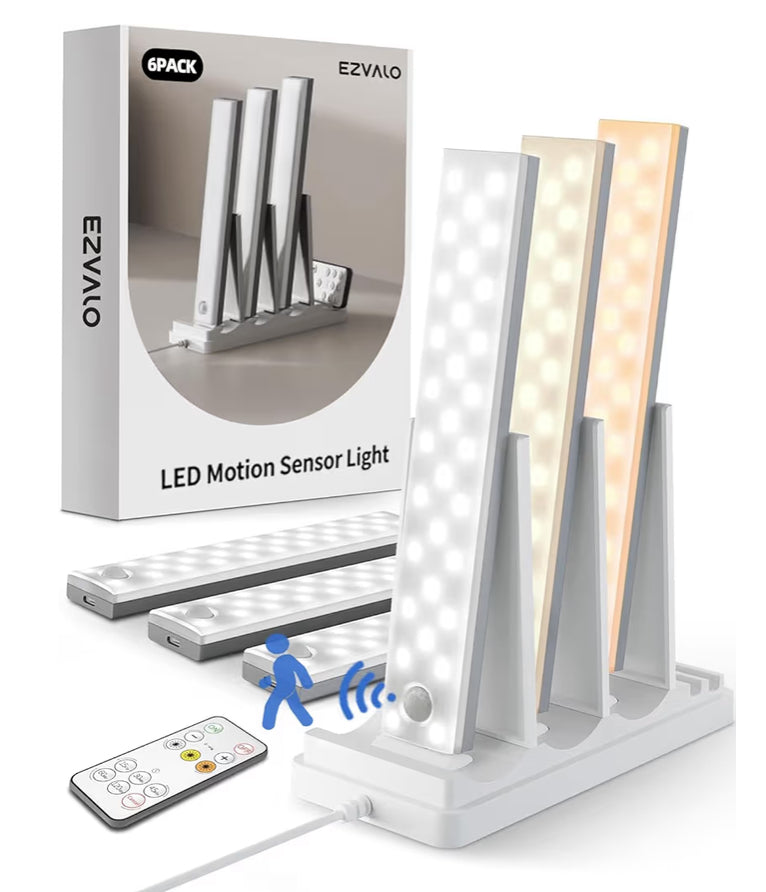 6-Pack Under Cabinet Lighting w/ Charging Station, 2000mAh Rechargeable Wireless Motion Sensor Lights, 3 Color Temps, Dimmable/Timer
