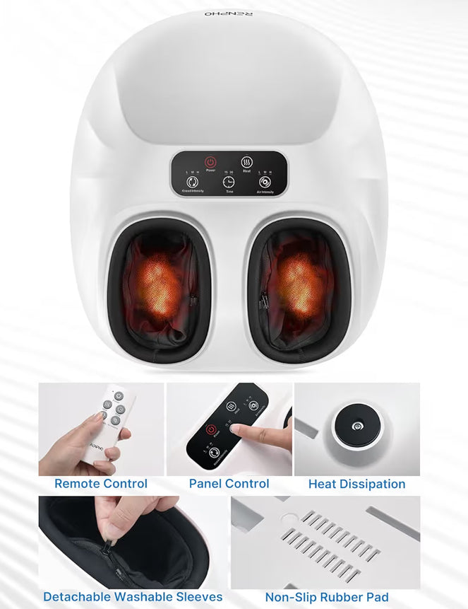 Foot Massager Machine with Heat Shiatsu Foot Massager for Plantar Fasciitis Cordless Control, Up to Size 14 (White)