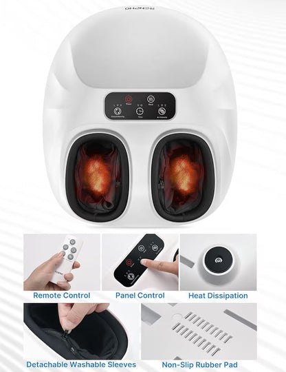 Foot Massager Machine with Heat Shiatsu Foot Massager for Plantar Fasciitis Cordless Control, Up to Size 14 (White)