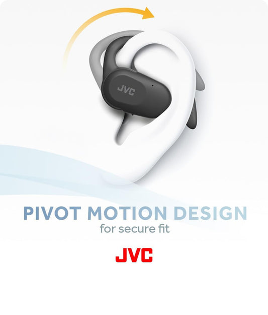 JVC Nearphones Open Ear Ware Draadlose Oorfone met Spilbewegingsmeganisme, 16mm Groot Drywerklank, Enkeloor-gebruik, BT 5.4, Lang Batterylewe (tot 26 Uur) - HANP40TB (Swart)