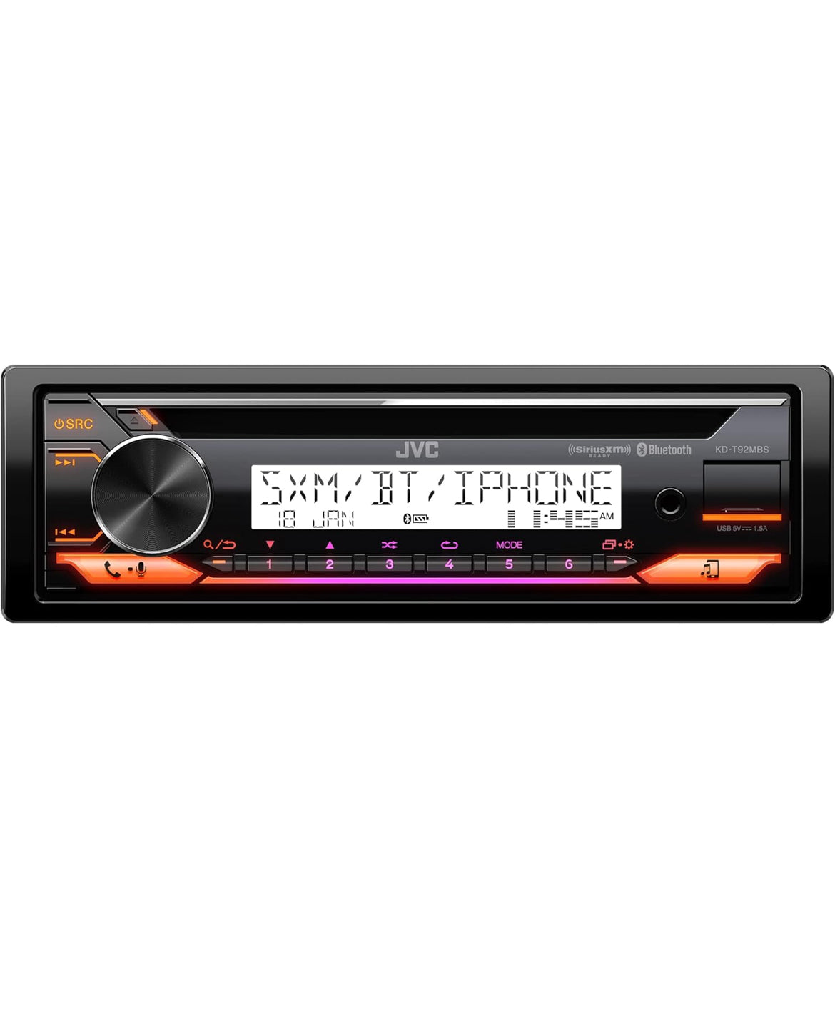 JVC KD-T92MBS Mariene-graad Motorstereo met Bluetooth, Voor-USB, AUX, Amazon Alexa, SirusXM Radio Gereed, Hoëkrag-versterker, Hoëkontras-skerm
