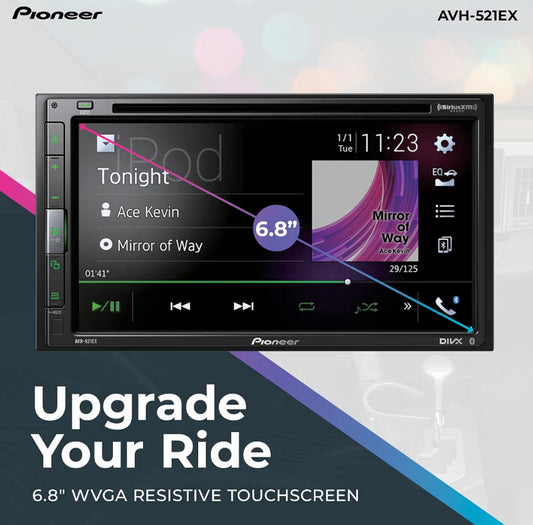Pioneer 6.8" Resistive Touchscreen Double Din Car Stereo DVD Multimedia Receiver, Bluetooth, Backup Camera, SiriusXM, USB, FLAC Playback, MIXTRAX, 13-Band EQ, AM/FM Radio Preouts