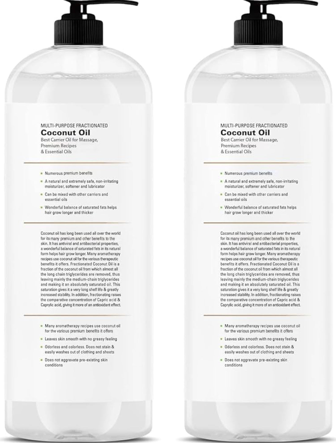 Suiwer Gefraksioneerde Kokosneutolie - Ontspannende Masseervloeistof, Vloeibare Draerolie vir die Verdun van Essensiële Olies - Vel-, Lip-, Liggaam- en Haaroliemvogroom en Versagmiddel - 16 fl oz (Pak van 2)