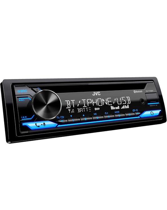 JVC KD-T720BT - CD-motorstereo, enkel-din, Bluetooth-oudio en handvrye oproepe met eksterne mikrofoon, CD, MP3, USB, AUX-inset AM/FM-radio, hoëkragversterker, Amazon Alexa-stembeheer