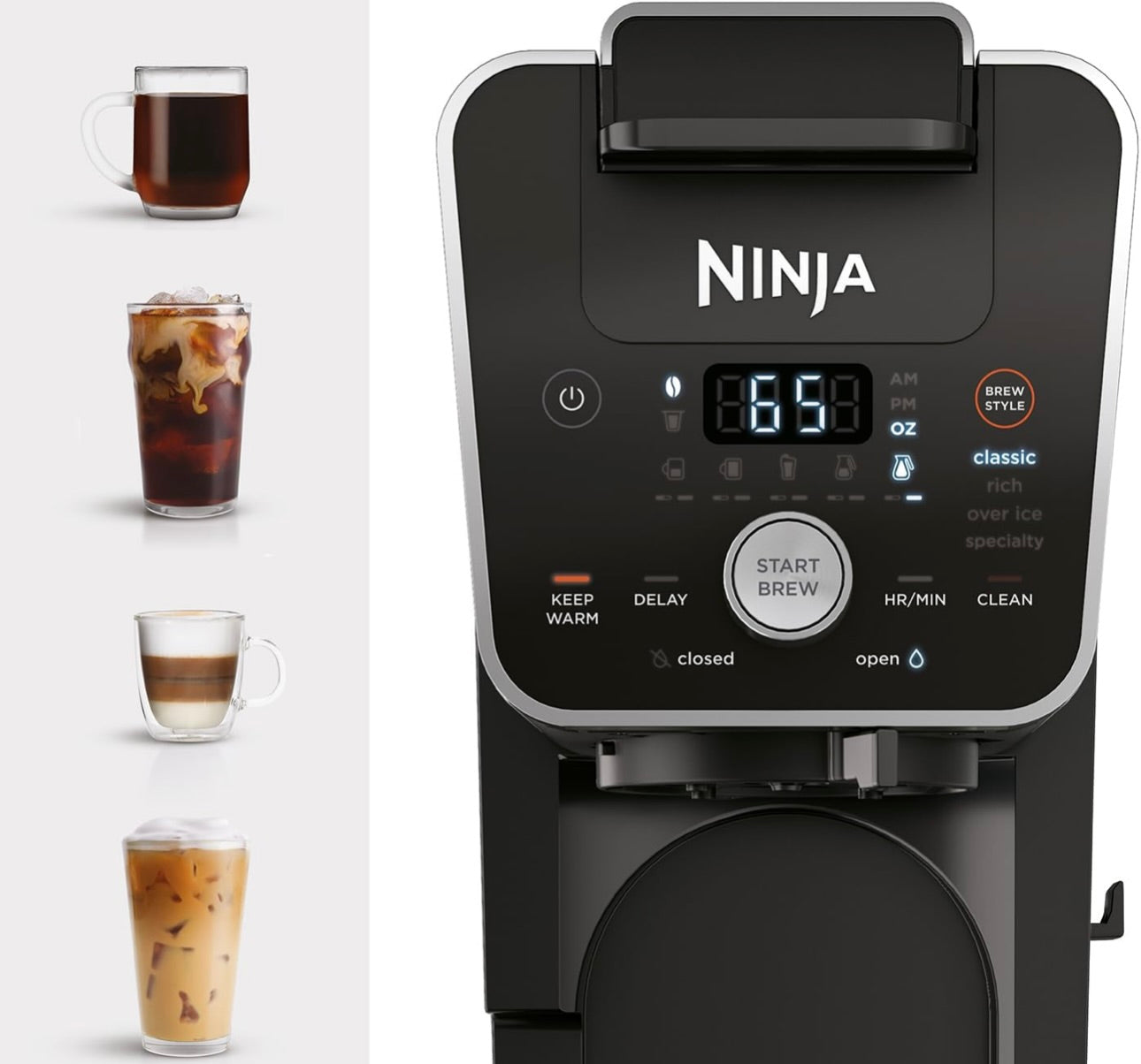 Ninja DualBrew System 14-Cup Coffee Maker, Single-Serve, Pods & Grounds, 4 Brew Styles 70-oz. Water Reservoir & Carafe - Black( CFP451A)