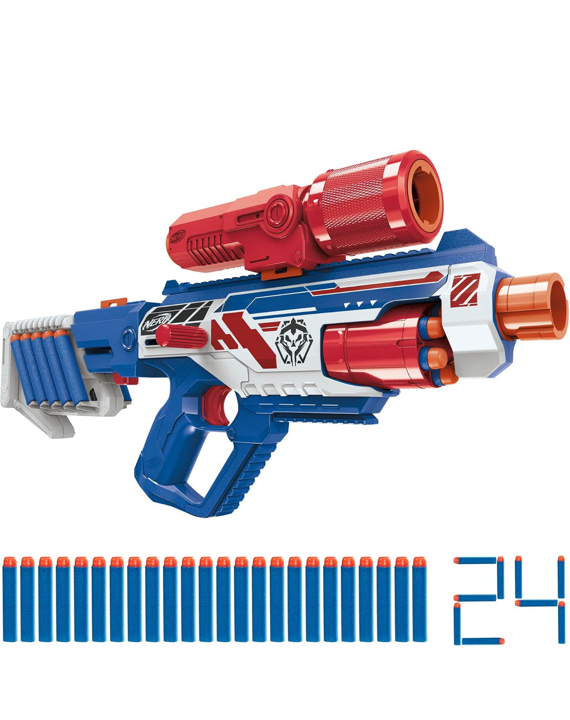 Nerf Rebel Ops Operation Vanguard Strikepoint Blaster
24 Nerf Foam Darts, Shieldstock & Scope-Barrel Attachments, Kids Gift Toys, Ages 8+ (Amazon Exclusive)