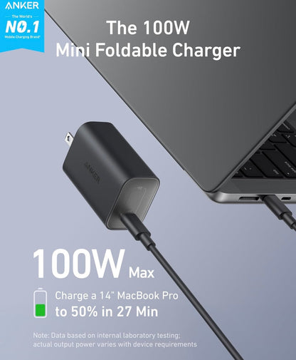 Anker Nano Laaier, 100W Opvoubare MacBook Laaier vir iPhone Reeks, en Alle USB-C Toestelle, 1.8m USB-C Kabel Ingesluit