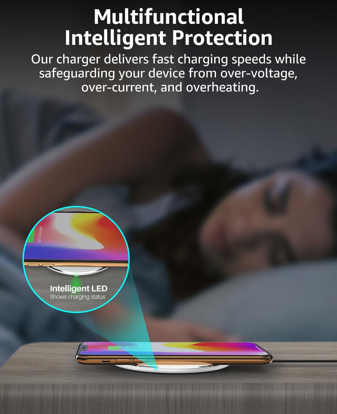 New Anti-Slip Wireless Charger 15W Max Fast Charging Pad Compatible w/ iPhone,Samsung Galaxy - White Silver