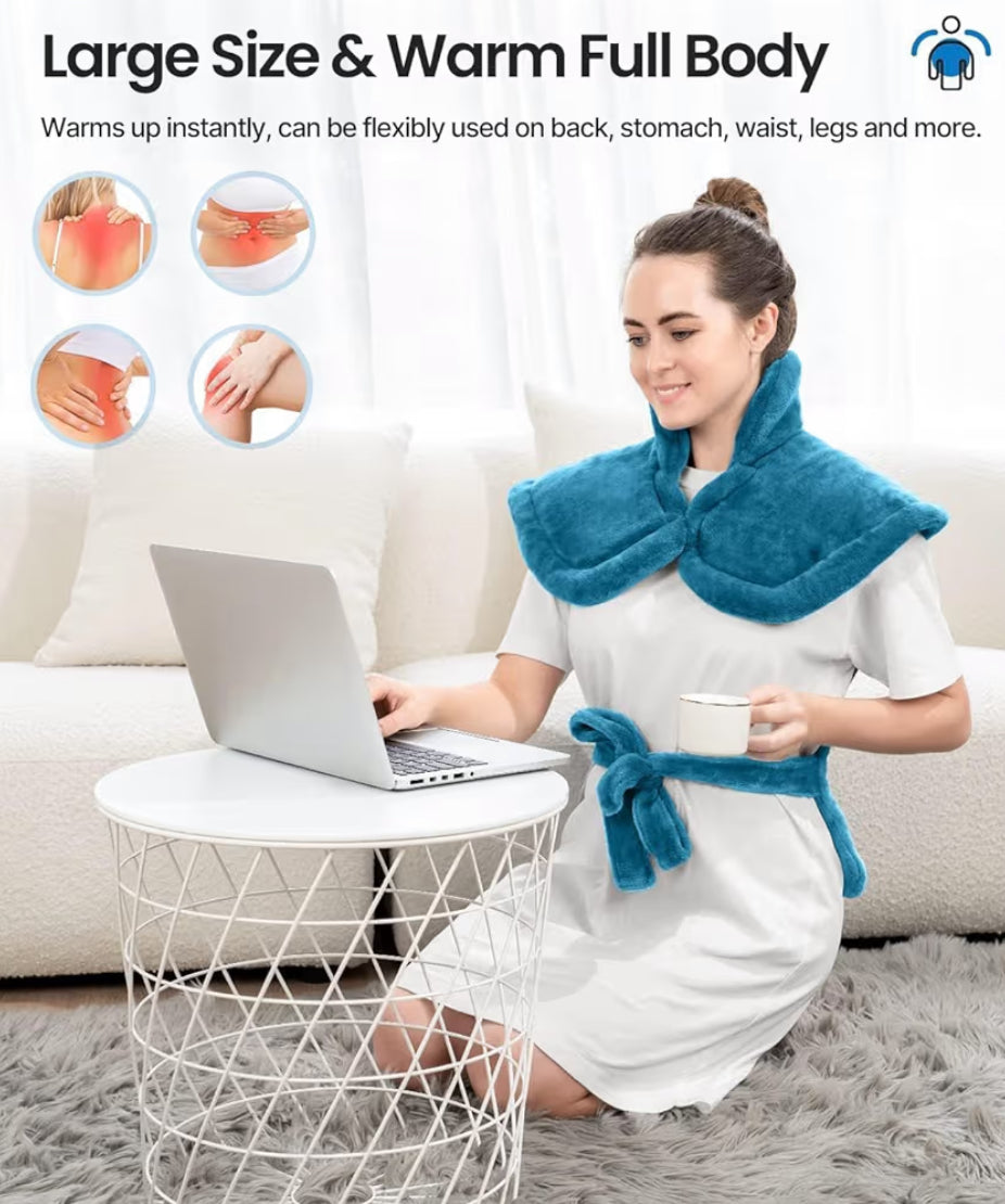 Back Heating Pad for Back Pain Relief - Neck and Shoulder Heat Pad, Auto Shut Off - (Blue)