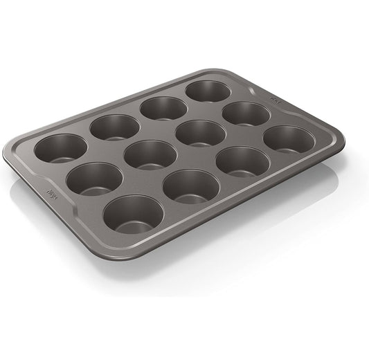 Ninja B30212 Foodi NeverStick Premium 12 Kophouertjie-pan, Kleefvry, Oondveilig tot 260°C, Skottelgoedwasser-veilig, Grys