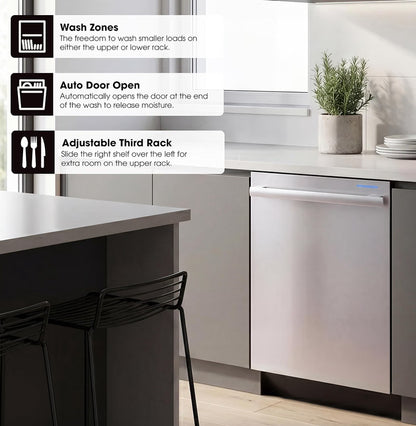 Sharp SDY6748SNS 24 in. Top Control Handle 47 dBA Dishwasher
Top Control, Handle, Third Rack, Auto Door Open
