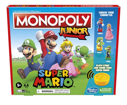 Monopoly Junior Super Mario Edition Board Game - Explore The Mushroom Kingdom as Mario, Peach, Yoshi, or Luigi