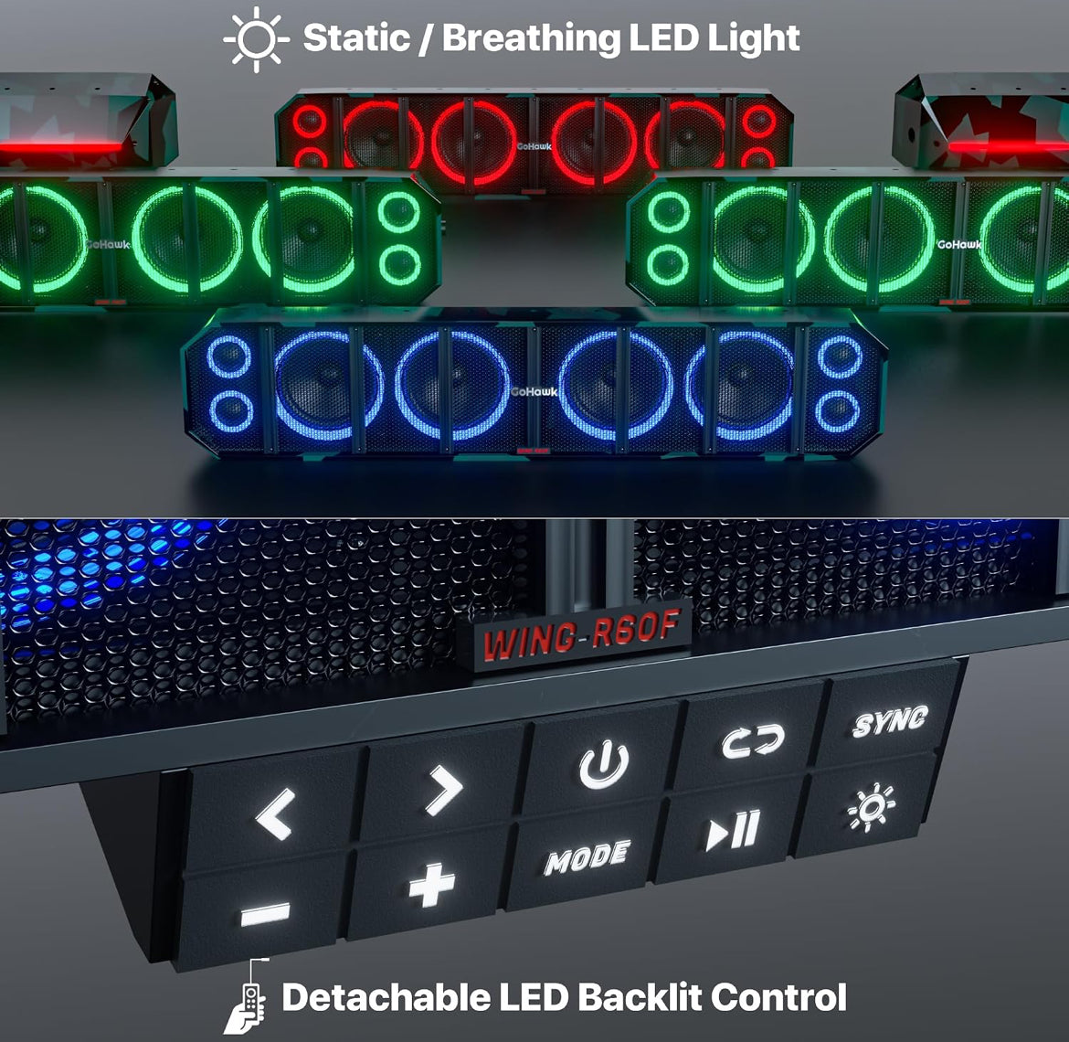 25" 8-Speaker UTV Sound Bar w/ Bluetooth, Waterproof ATV SoundBar 600W Peak Power, RGB, Detachable Remote & Audio Sync, FM Radio/USB/AUX - Green