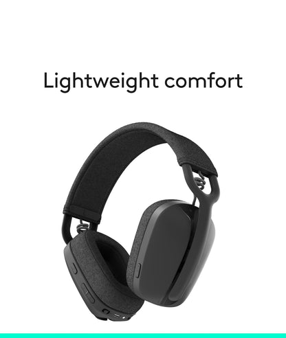 Logitech Zone Vibe 100 Liggewig Draadlose Oor-oor-koptelefoon met Geraasdempende Mikrofoon, Gevorderde Multipoint Bluetooth-koptelefoon, Werk met Teams, Google Meet, Zoom, Mac/PC - Grafiet