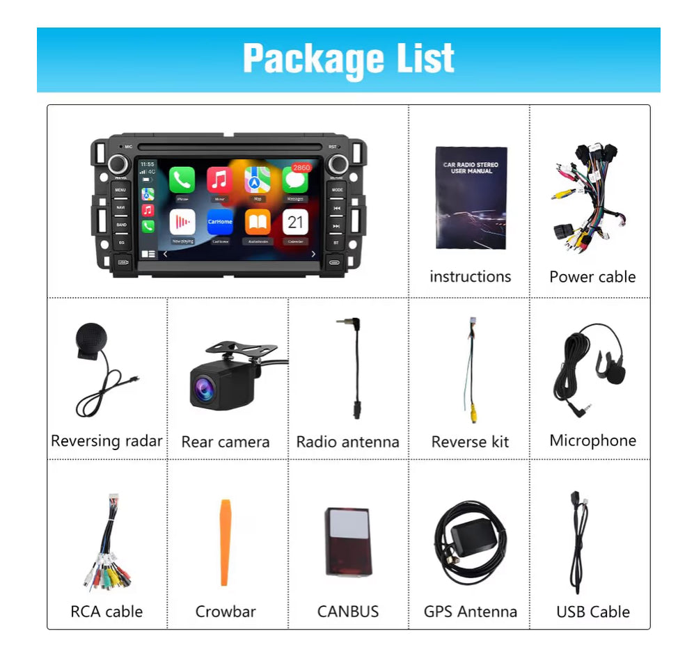 Car Stereo Android GPS Navigation Head Unit w/ CarPlay Android Auto Multimedia -Backup Camera for Chevrolet Silverado GMC Sierra Yukon 2007-2013