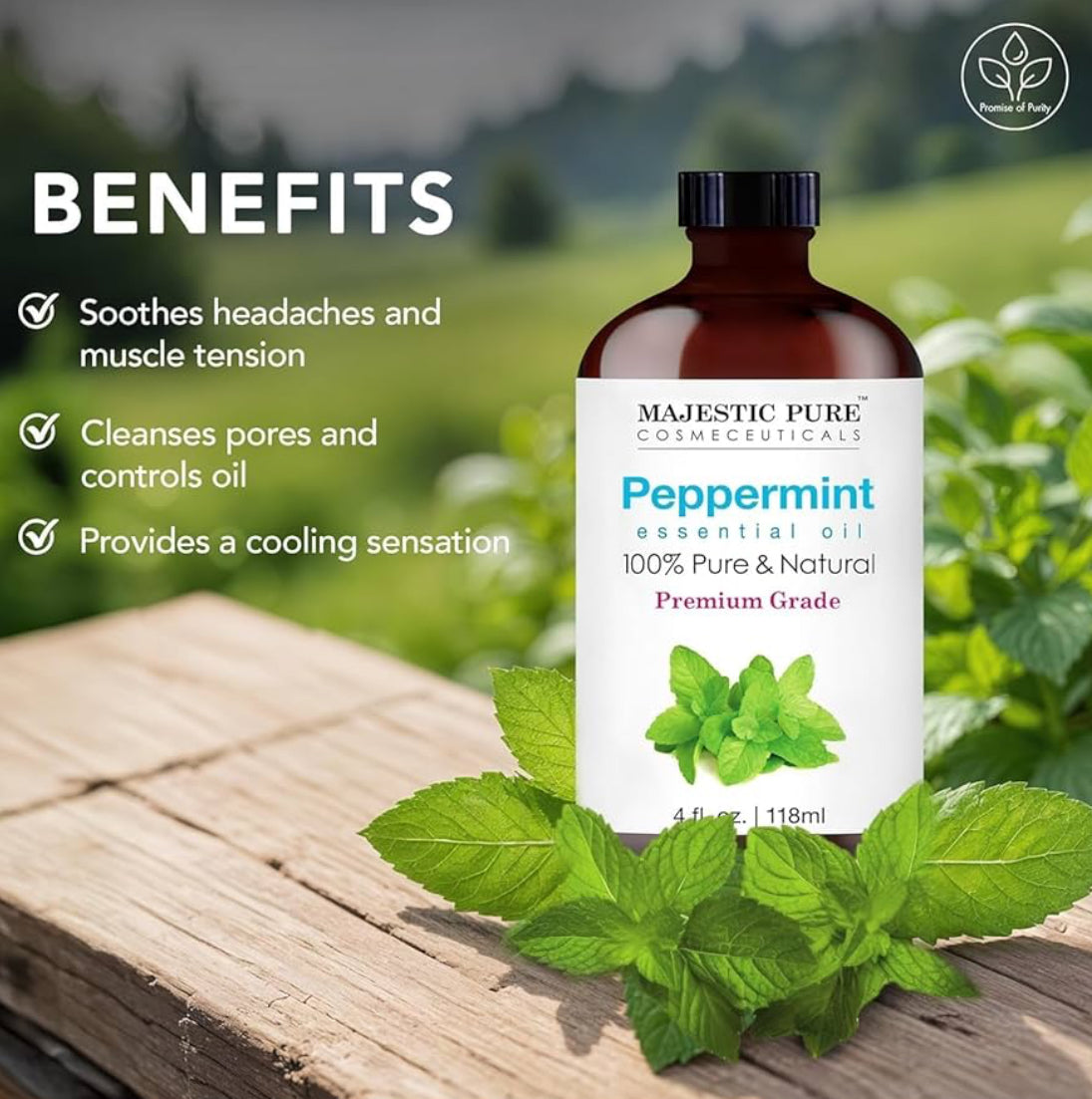 Suiwer Essensiële Olie met Glasdrupper - 100% Suiwer en Natuurlik - Essensiële Olies vir Lugbevogtiger, Aromaterapie, Seep- en Kersmaak, Pepermunt Essensiële Olie, Pepermuntolie, 118ml