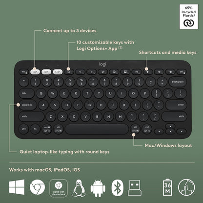 Logitech Pebble 2 Combo, Draadlose Sleutelbord en Muis, Stil en Draagbaar, Aanpasbaar, Logi Bolt, Bluetooth, Maklike Skakel vir Windows, macOS, iPadOS, Chrome - Swart