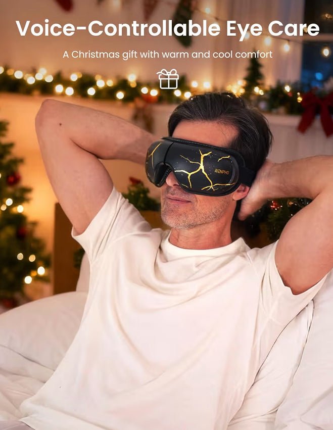 Eye Massager with Heat and Cooling,Eyeris Kintsugi Voice Control Eye Sleep Mask - Eye Care Device for Relaxation