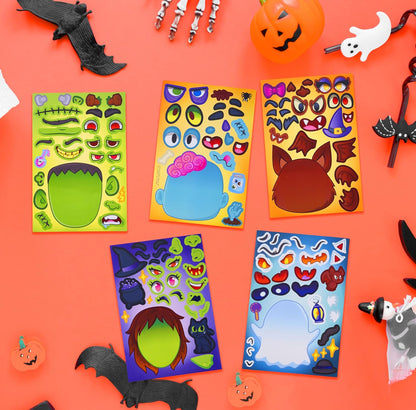 JOYIN 36 STKS Halloween Make-a-face Plakkerblad, Kinders Partytjie Guns Handwerkbenodigdhede, Maak Jou Eie Karakter Plakkers met Vampier, Heks, Frankenstein, Spook, Halloween Lekkernye Klasaktiwiteite Speletjie