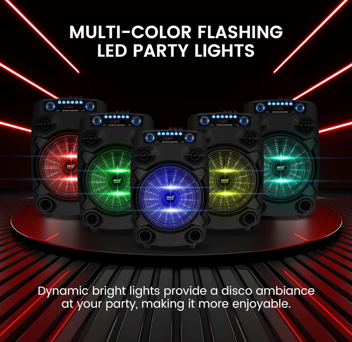 Portable Bluetooth PA Speaker System 800W 12” Outdoor - Party Lights, USB SD Card Reader, FM Radio, Rolling Wheels - Wired microphone, Remote