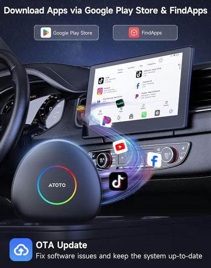 CB6C KI-boks draadlose CarPlay/AndroidAuto-adapter m/ YouTube, motorvideoboks GPS-navigasie uitbreidbaar tot 256GB