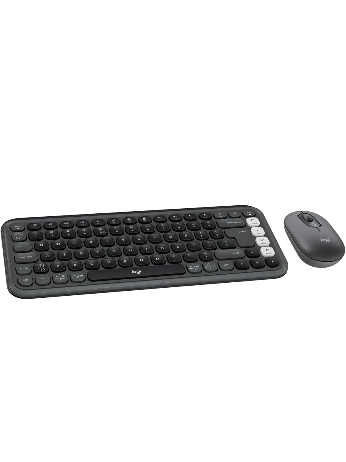 Logitech POP ICON Combo, Bluetooth Sleutelbord en Muis Kombinasie, Gemaklike Tik, programmeerbare Sleutels en Knoppies, Stil klikke, Maklike Wisseling tot 3 Toestelle - Grafiet en Spierwit