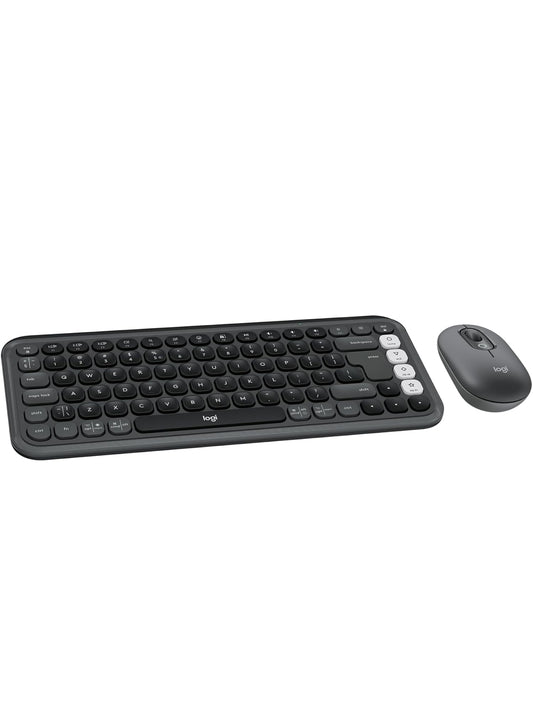 Logitech POP ICON Combo, Bluetooth Sleutelbord en Muis Kombinasie, Gemaklike Tik, programmeerbare Sleutels en Knoppies, Stil klikke, Maklike Wisseling tot 3 Toestelle - Grafiet en Spierwit