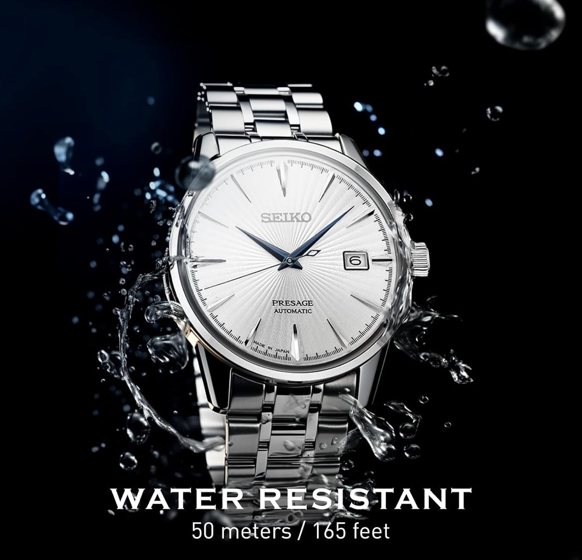 SEIKO SRPB77 Outomatiese Horlosie vir Mans - Presage Cocktail Time - Silwer Skakelaarplaat met Patroon en Glansafwerking, Datumkalender, 50m Waterbestand