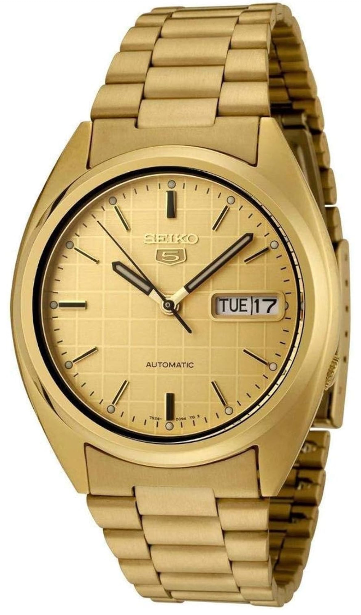 Seiko 5 Outomatiese Vlekvrye Staalhorlosie - Champagne op Goud