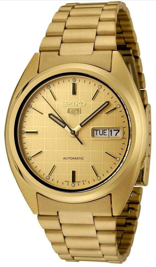 Seiko 5 Outomatiese Vlekvrye Staalhorlosie - Champagne op Goud