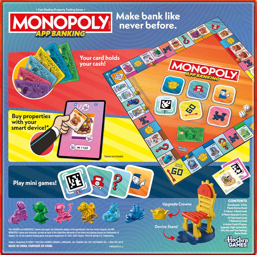 Monopoly App Enabled Banking Board Game, Links to Smart Devices | Ages 8+ | 2 to 6 Players | 45 Mins. | Family Games for Kids
