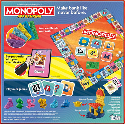 Monopoly App Enabled Banking Board Game, Links to Smart Devices | Ages 8+ | 2 to 6 Players | 45 Mins. | Family Games for Kids