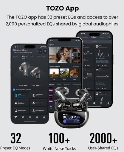 Pro Active Noise Cancelling Wireless Earbuds w/ Smart Touch Screen, LDAC Hi-Res Audio, Stereo Bass,IPX8 Waterproof - Wireless Charging