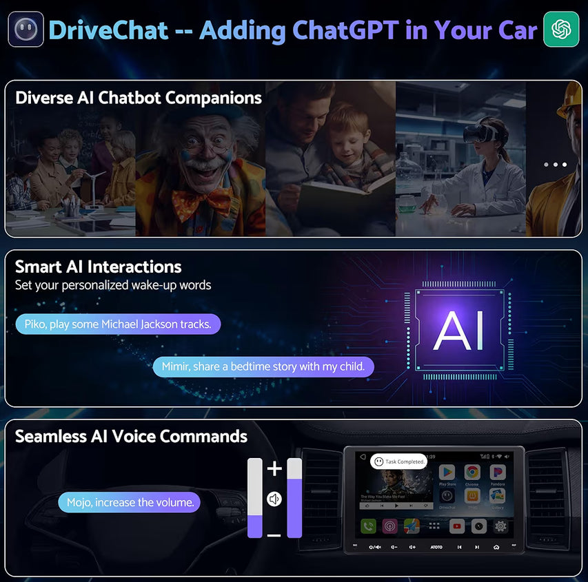 9" Dubbel-Din Kar Stereo Draadloos CarPlay & Android Auto QLED Raakskerm, Dubbele Bluetooth, GPS Nasporing