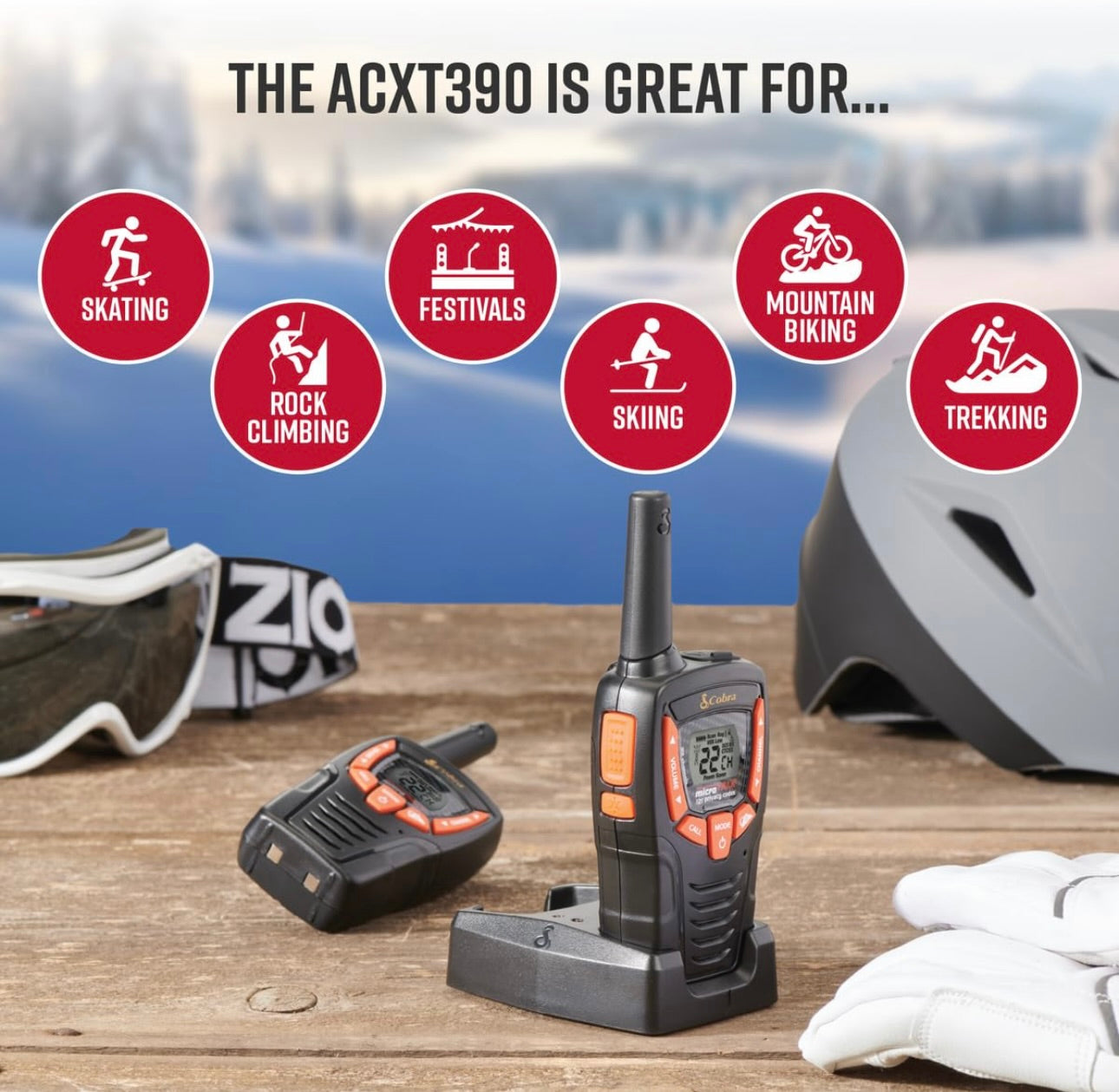 Cobra ACXT390 Walkie Talkies - Herlaaibaar, Liggewig, 22 Kanale, 40 km-bereik Tweerigtingradio's met VOX (2-pak)