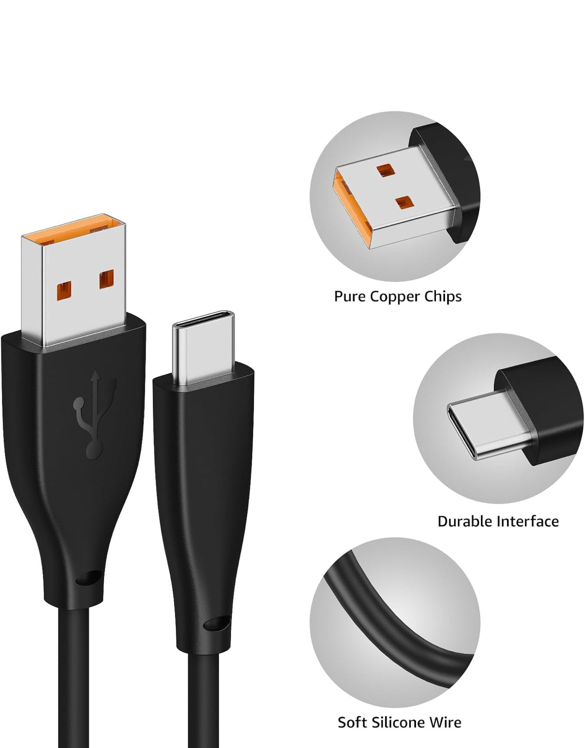 USB-C to USB-A Charging Cable Supports 480Mbps Speed and Type C Fast Charging Data Cable
