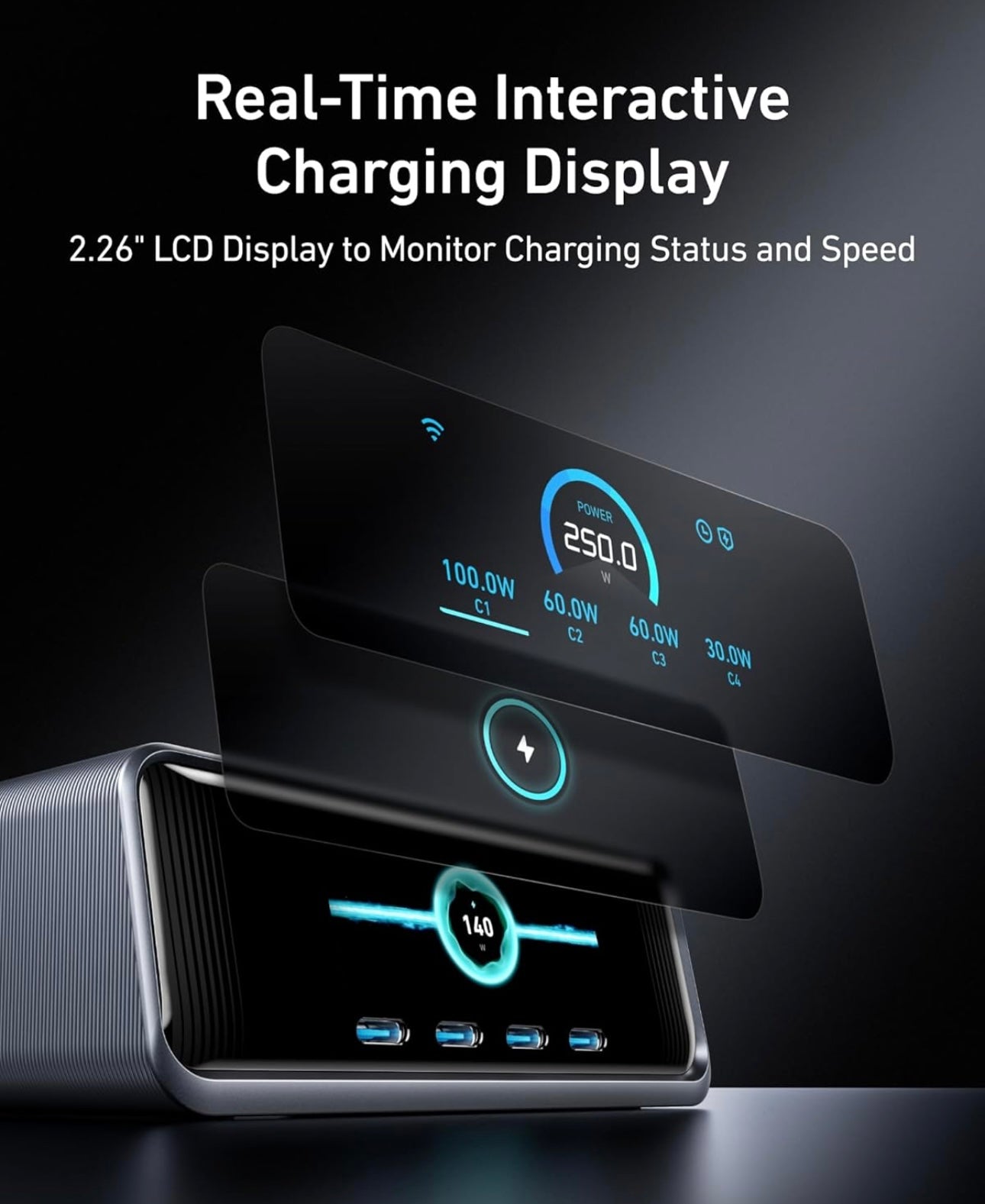 Anker Charger, 250W Prime USB C Charging Station, Ultra-Fast 6-Port, 2.26" LCD Display - (Silver)