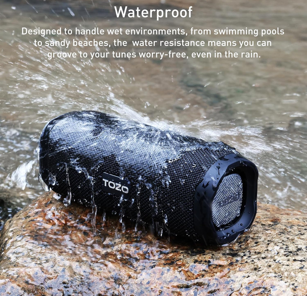PA2 Portable Bluetooth Speaker w/ Dual Drivers & Dual Bass Diaphragms, Deep Bass Loud Stereo Sound, 25H Playtime, Custom EQ - BLACK