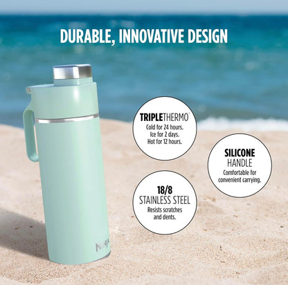Ninja DW2401MT Thirsti 24oz Reiswaterbottel Lekvry, 24 Ure Koud, Skottelgoedwasser Veilig, Roesvrye Staal Geïsoleerde Tuimelaar, See-skuim Blou