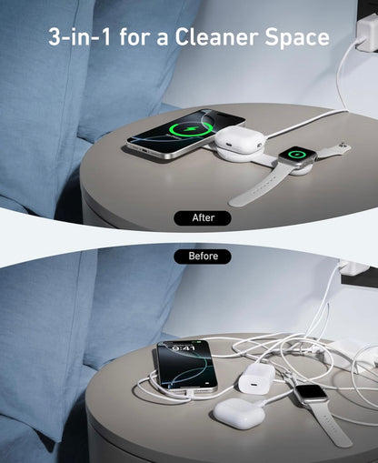 Anker MagSafe-versoenbare MagGo UFO 3-in-1-laaier, iPhone 16 draadlose laai – (Nie 'n kragbank nie)