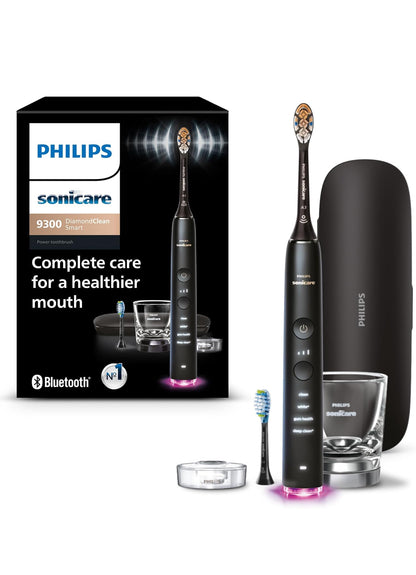 Philips Sonicare DiamondClean Smart 9300 Elektriese Tandeborsel, Soniese Tandeborsel met Toep, Druksensor, Borselkopbespeuring, 4 Borselmodusse en 3 Intensiteitsvlakke – Swart (Model HX9903/15)