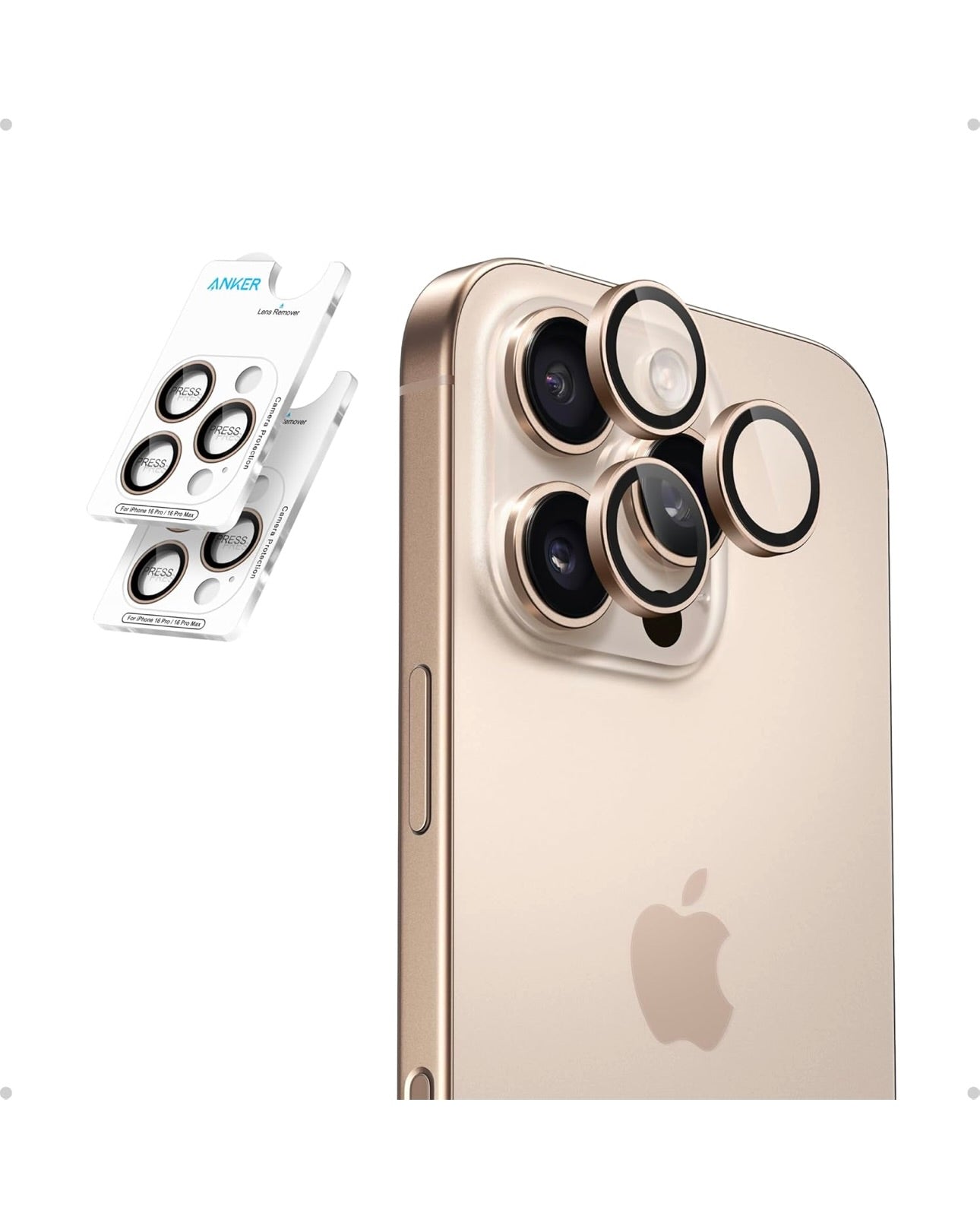 Anker Camera Lens Protector for iPhone 16 Pro/16 Pro Max, 2-Pack HD and Ultra-Durable -  (Light Brown)