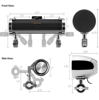Bluetooth Motorcycle Speakers Waterproof 8-Speaker Radio 600W Aluminum Sound Bar, 4.25" External Speakers, LED light, FM Radio/USB/AUX, Remote Control, Perfect for Harley ATV