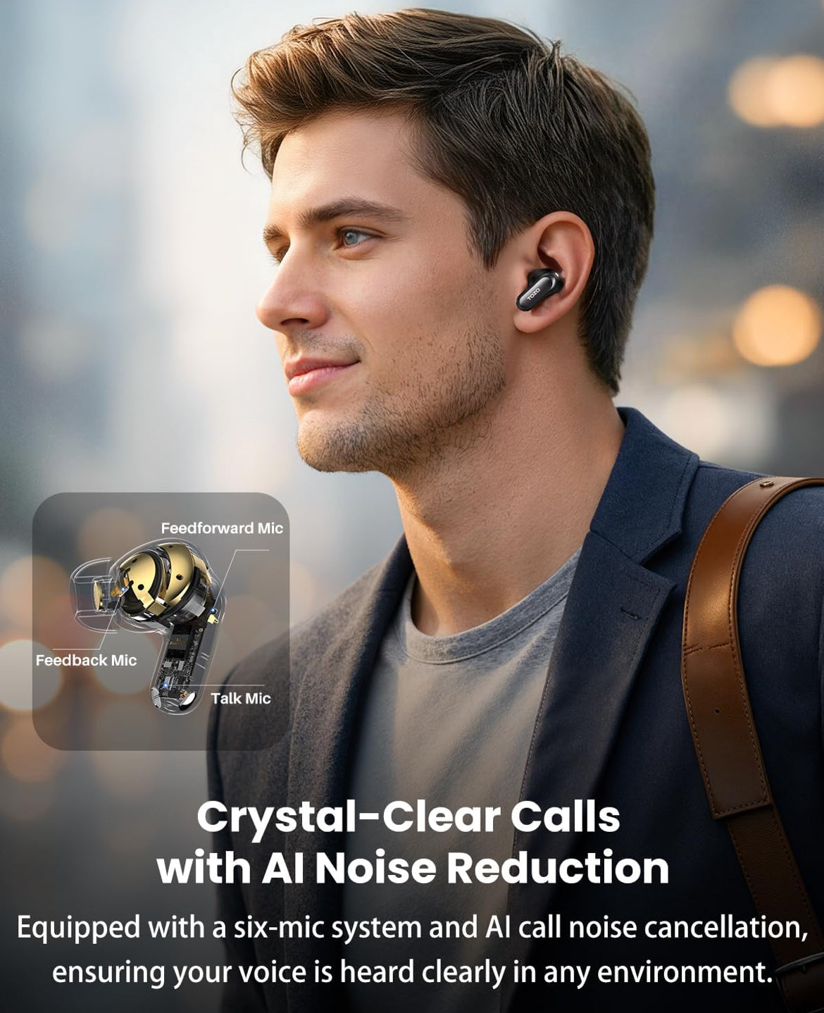 NC20 Pro Active Noise Cancelling Wireless Earbuds with Smart Touch Screen, LDAC Hi-Res Audio, Stereo Bass, 6 Mics AI Call Ear Buds, 80H Playtime, IPX8 Waterproof (Titanium Black)