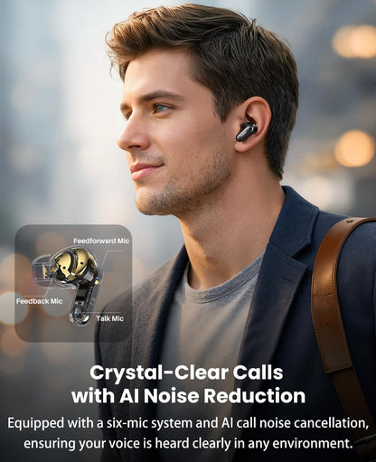 NC20 Pro Active Noise Cancelling Wireless Earbuds with Smart Touch Screen, LDAC Hi-Res Audio, Stereo Bass, 6 Mics AI Call Ear Buds, 80H Playtime, IPX8 Waterproof (Titanium Black)