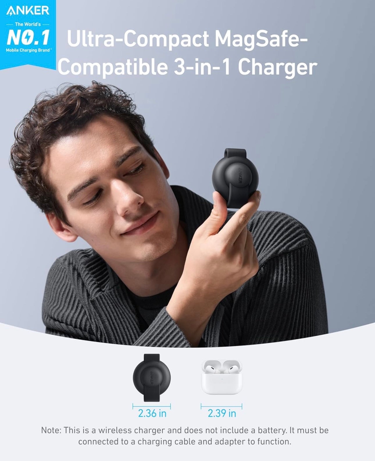 Anker MagSafe Compatible MagGo UFO 3-in-1 Charger, iPhone 16 Wireless Charging - BLACK